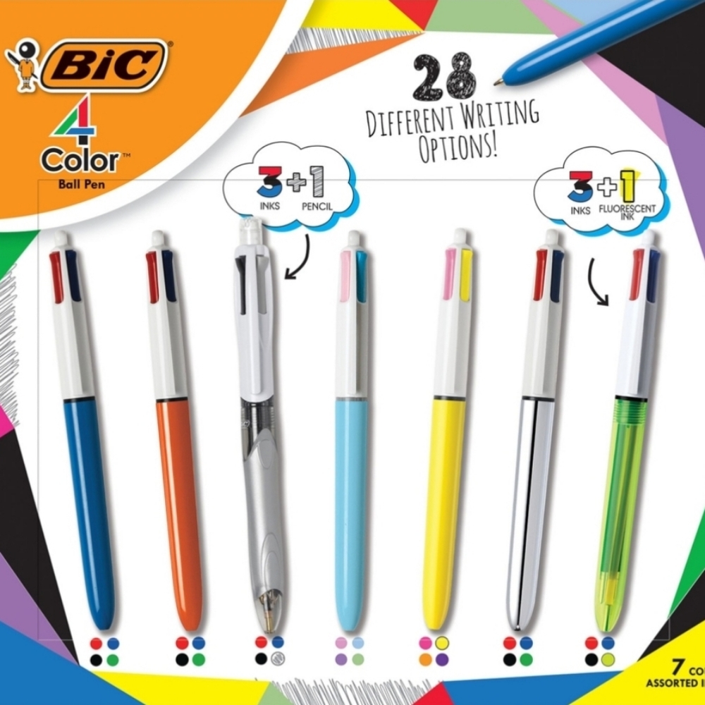 BIC 4-Color Retractable Ballpoint Pen, Med Pt. 1.0mm, Variety (7 pk.)